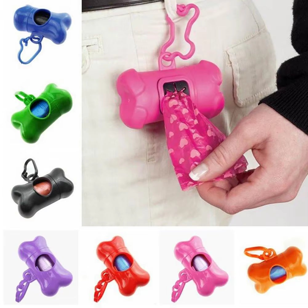 8*4Cm Clean-Up Bag Dispenser Bone Shape Outdoor Waste Bag Box with Plastic Clamp Poop Connection Holder Carrier for Walking Dog